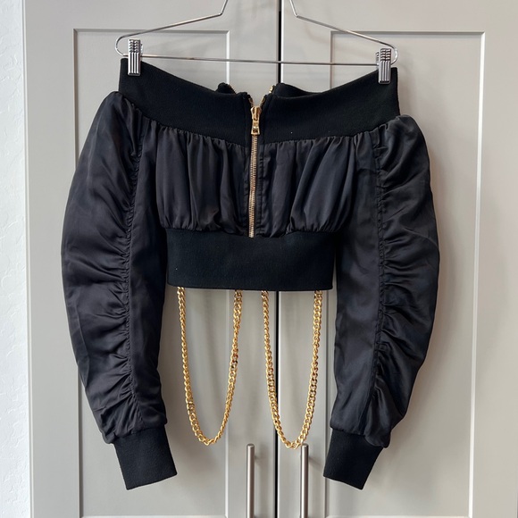 Are You Am I Minami Bomber Jacket Small Medium Chain Cropped Streetwear Black - Picture 7 of 11